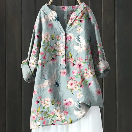 Clara | Damen Lockere Luftige Blumen Tunika Bluse