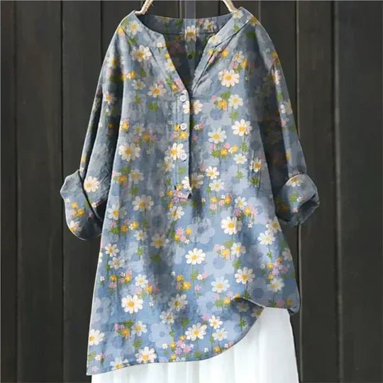 Clara | Damen Lockere Luftige Blumen Tunika Bluse