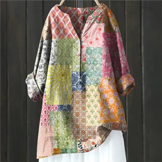 Clara | Damen Lockere Luftige Blumen Tunika Bluse