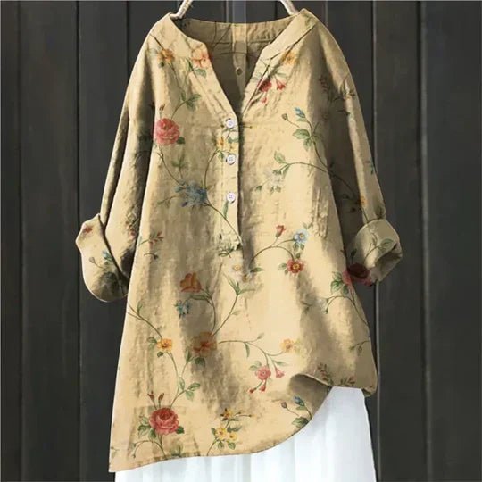 Clara | Damen Lockere Luftige Blumen Tunika Bluse