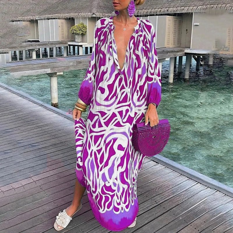 Clara | Damen Lockere Maxi-Kaftan-Strandtunika mit Abstraktem Print