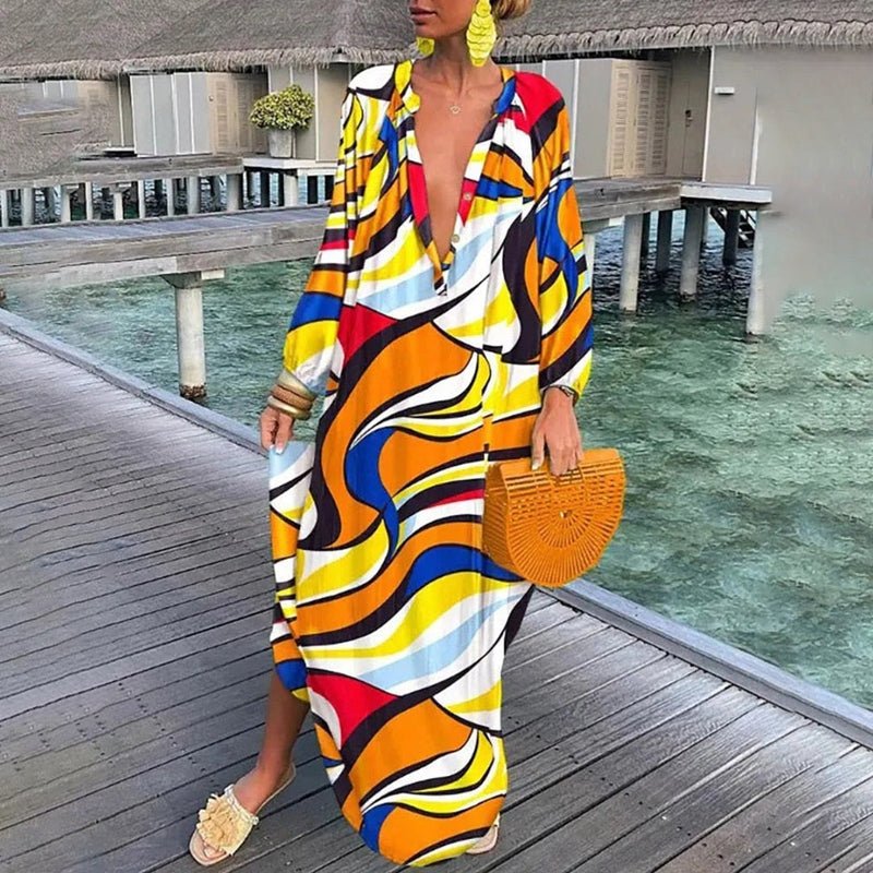 Clara | Damen Lockere Maxi-Kaftan-Strandtunika mit Abstraktem Print