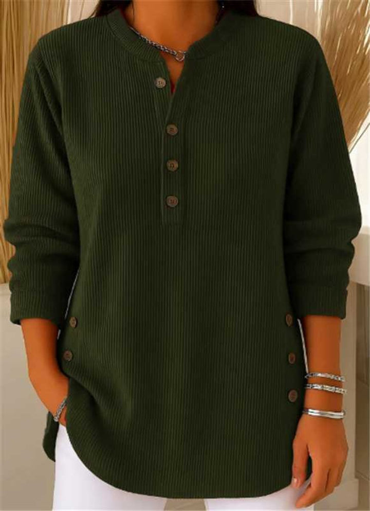 Sophie | Damen Longline Gerippte Henley-Tunika Seitenknopf-Detail