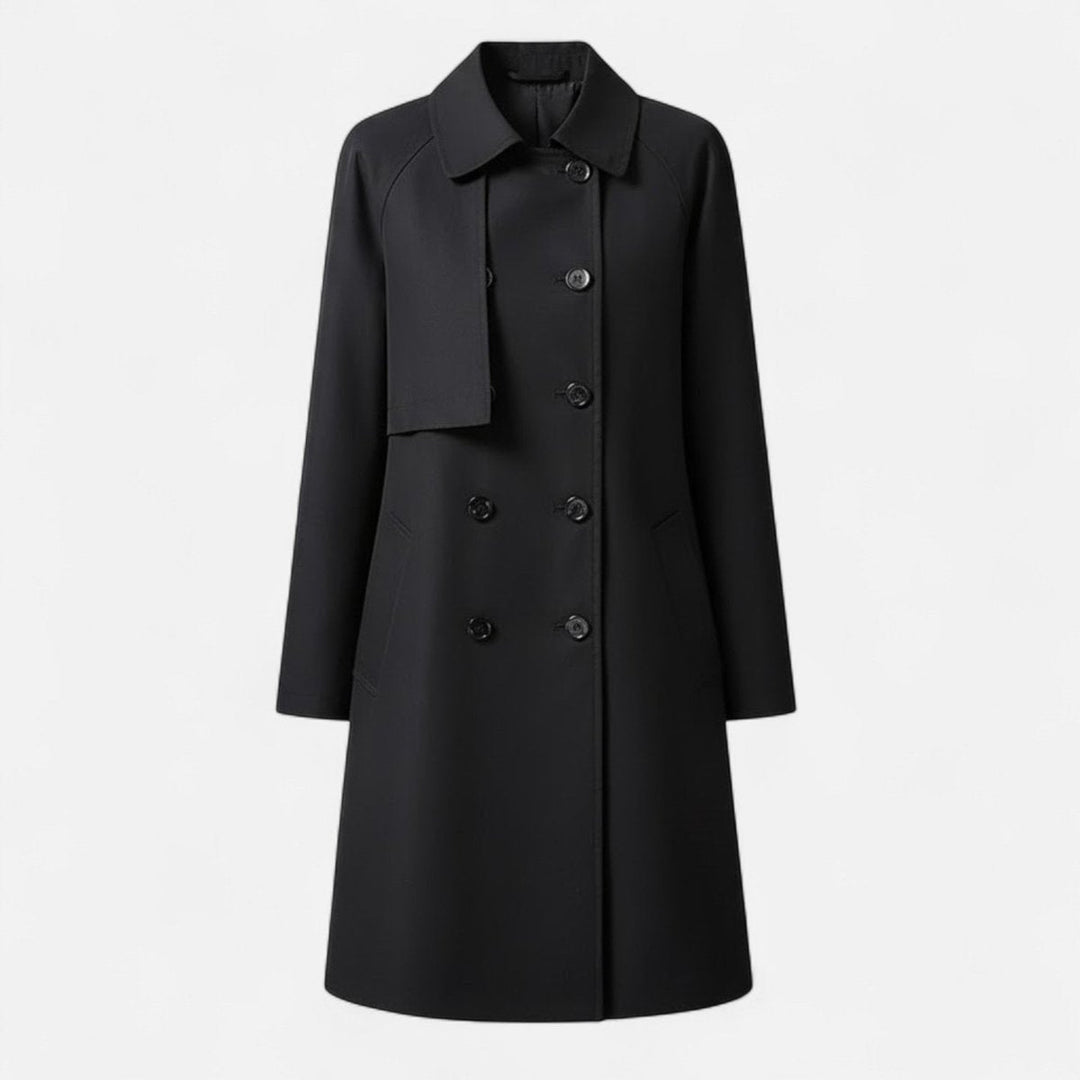 Clara | Damen Midi Wollmix Trench Coat mit Doppelknopfleiste