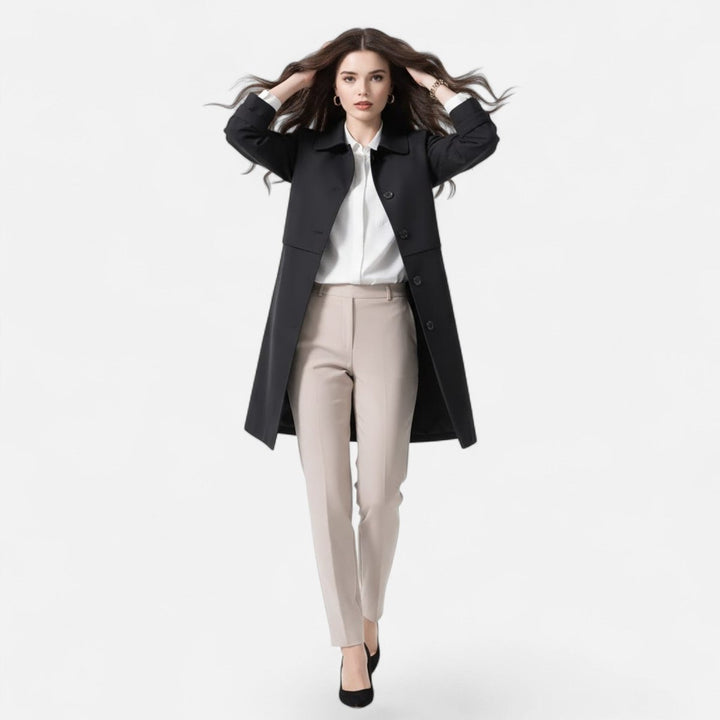 Clara | Damen Midi Wollmix Trench Coat mit Doppelknopfleiste