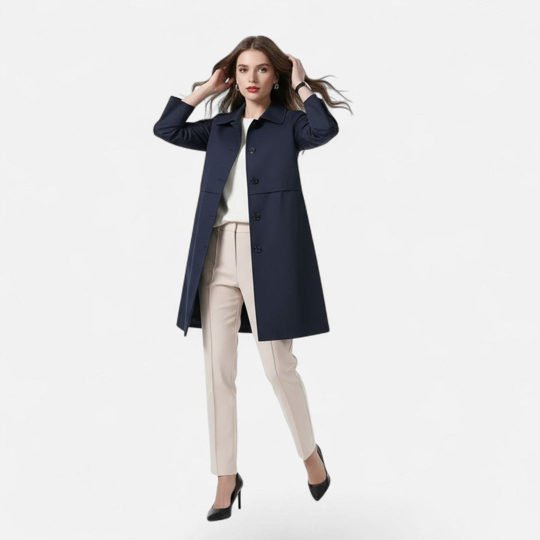 Clara | Damen Midi Wollmix Trench Coat mit Doppelknopfleiste