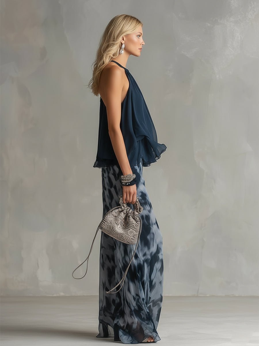 Leonie | Damen Neckholder Bluse Weites Bein Zweiteiler Hosenset