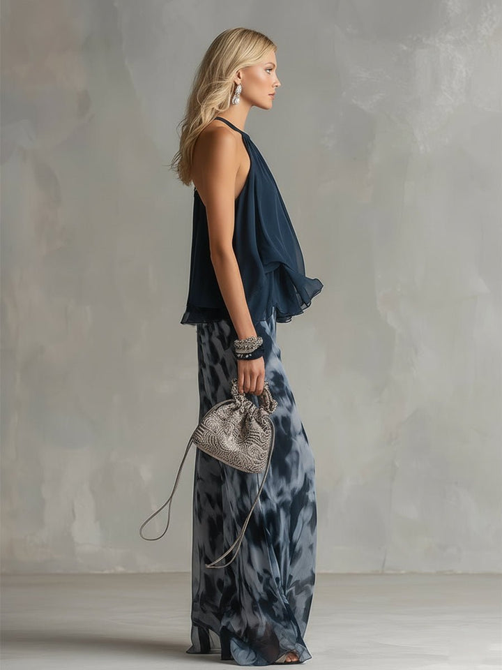 Leonie | Damen Neckholder Bluse Weites Bein Zweiteiler Hosenset