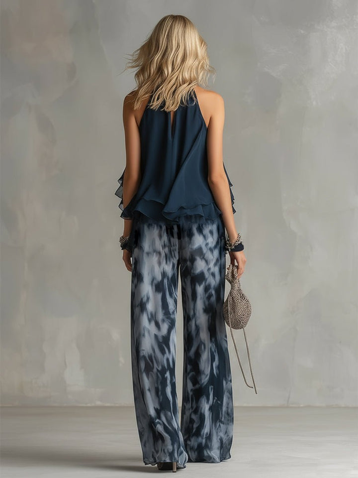 Leonie | Damen Neckholder Bluse Weites Bein Zweiteiler Hosenset