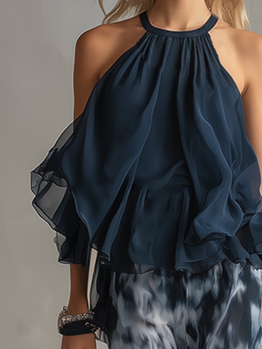 Leonie | Damen Neckholder Bluse Weites Bein Zweiteiler Hosenset