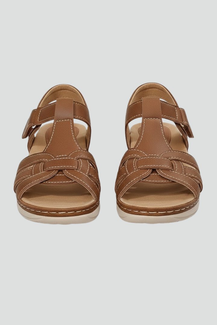 Leonie | Damen Offene Riemchen-Sandalen mit Klettverschluss Flechtoptik