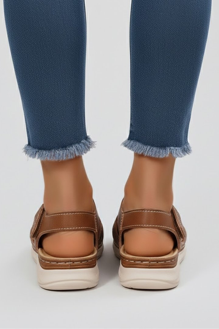 Leonie | Damen Offene Riemchen-Sandalen mit Klettverschluss Flechtoptik