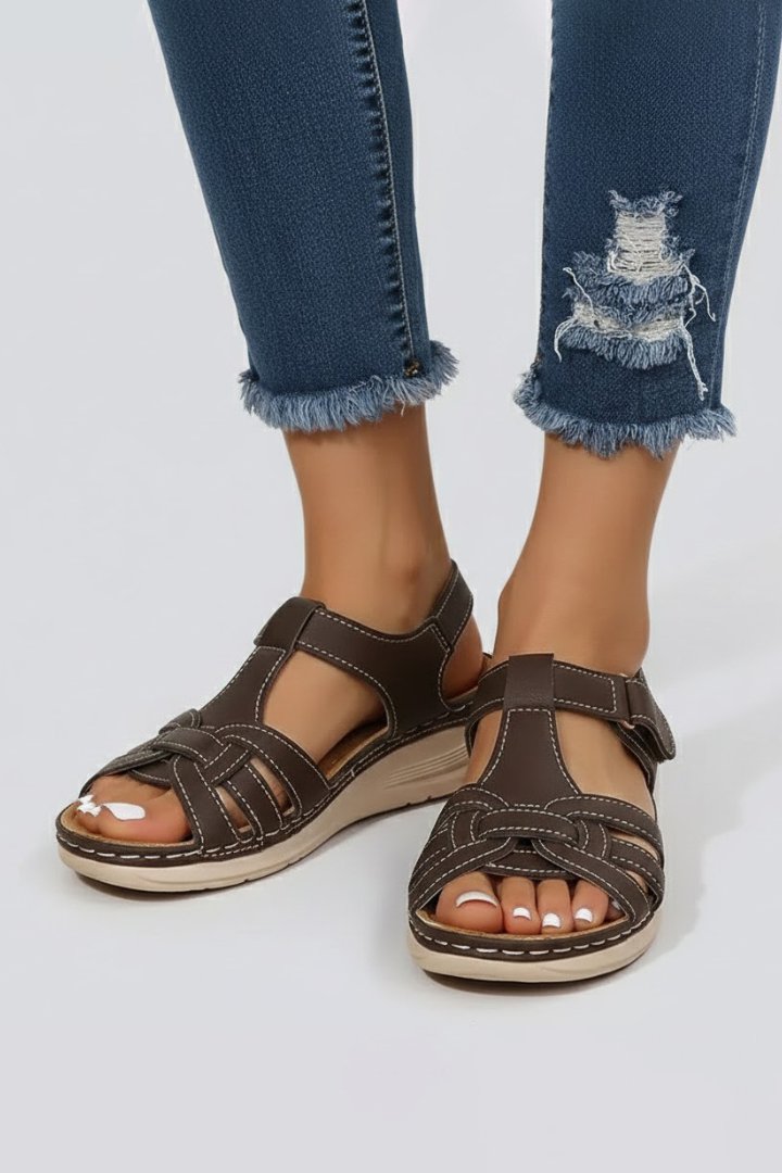 Leonie | Damen Offene Riemchen-Sandalen mit Klettverschluss Flechtoptik