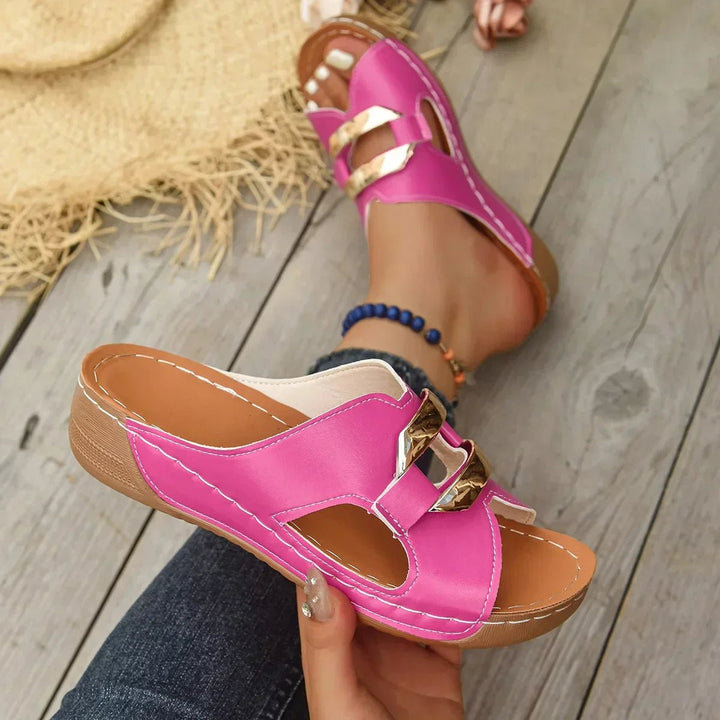 Nora | Damen Orthopädische Keilabsatz-Sandalen Vegane Slip-On Sommerschuhe