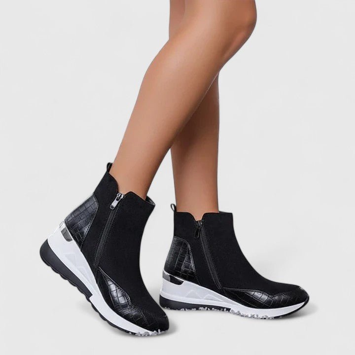 Nora | Damen Orthopädische Keilabsatz-Stiefeletten Reißverschluss Plateau