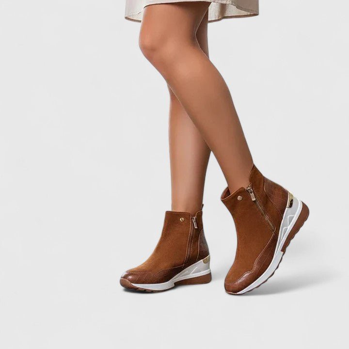 Nora | Damen Orthopädische Keilabsatz-Stiefeletten Reißverschluss Plateau