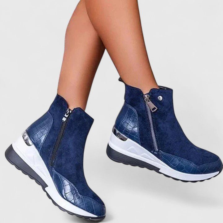 Nora | Damen Orthopädische Keilabsatz-Stiefeletten Reißverschluss Plateau