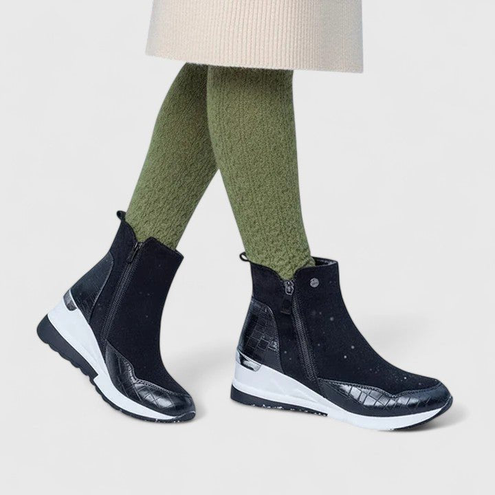Nora | Damen Orthopädische Keilabsatz-Stiefeletten Reißverschluss Plateau