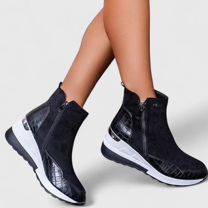Nora | Damen Orthopädische Keilabsatz-Stiefeletten Reißverschluss Plateau
