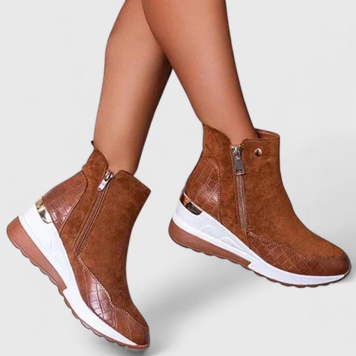 Nora | Damen Orthopädische Keilabsatz-Stiefeletten Reißverschluss Plateau