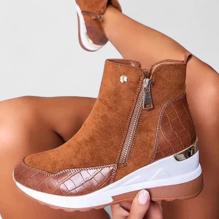 Nora | Damen Orthopädische Keilabsatz-Stiefeletten Reißverschluss Plateau