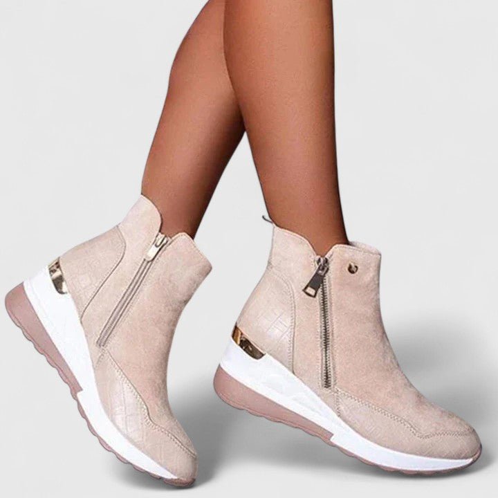 Nora | Damen Orthopädische Keilabsatz-Stiefeletten Reißverschluss Plateau