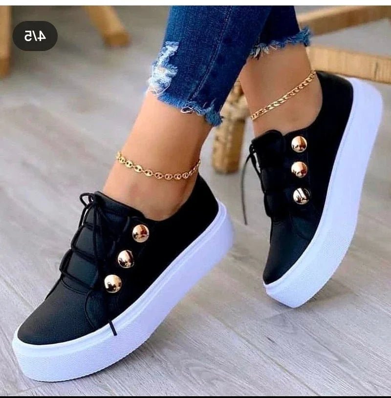Clara | Damen Orthopädische Plateau-Sneaker mit Schnürung und Goldnieten