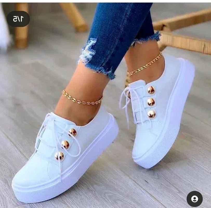 Clara | Damen Orthopädische Plateau-Sneaker mit Schnürung und Goldnieten