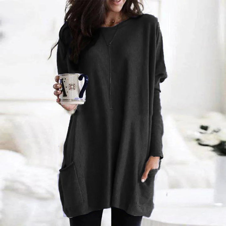 Luisa | Damen Oversized Langarm-Tunika Pullover mit Taschen