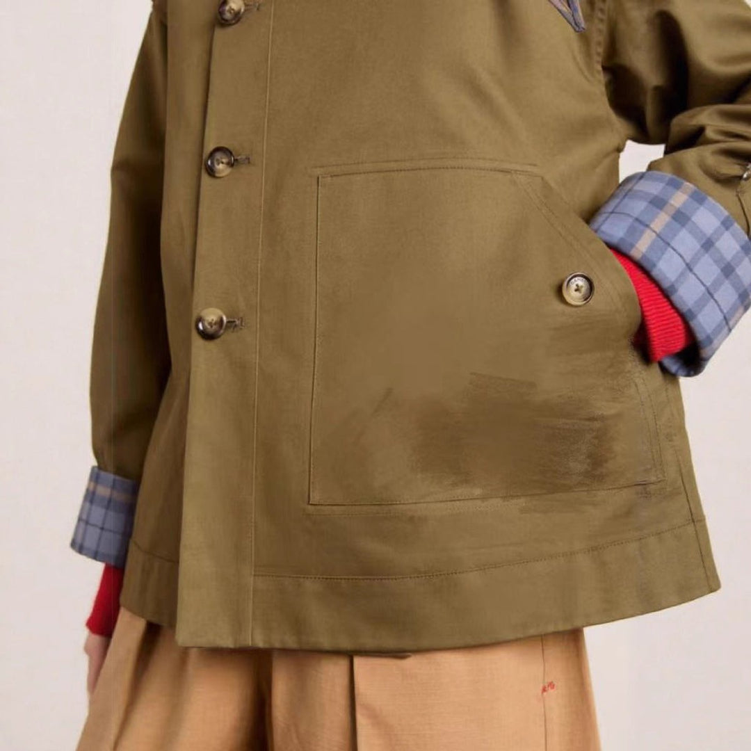 Charlotte | Damen Oversized Trench Coat Karogefu­tterter Umlegekragen Zweireiher