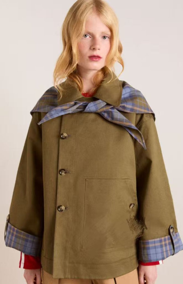 Charlotte | Damen Oversized Trench Coat Karogefu­tterter Umlegekragen Zweireiher