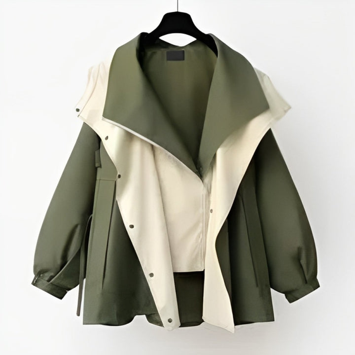 Hannah | Damen Oversized Trench Coat Wasserdichter Kurzmantel mit Doppelkragen