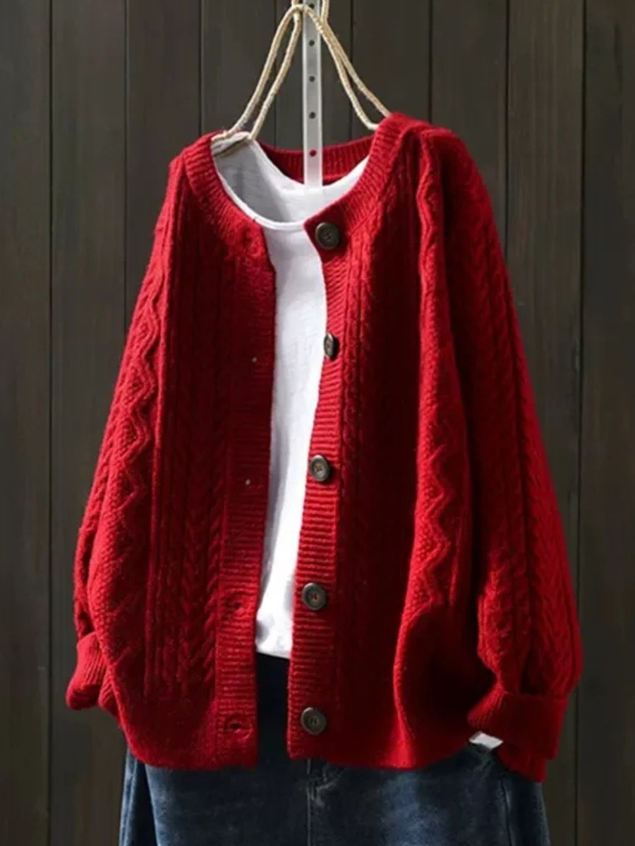 Johanna | Damen Oversized Zopfmuster-Cardigan mit Knopfleiste