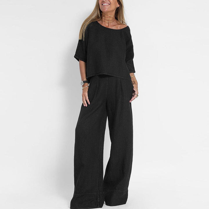 Marie | Damen Relaxed-Fit Leinen-Bluse Hose Set elegant bequem