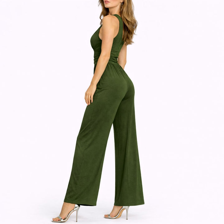 Katharina | Damen Ärmelloser Weitbein-Jumpsuit Tiefem V-Ausschnitt