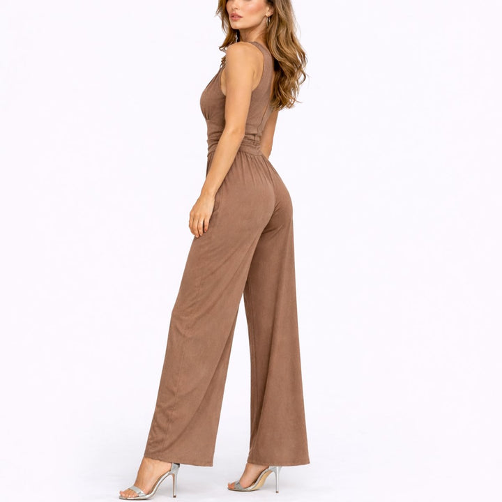 Katharina | Damen Ärmelloser Weitbein-Jumpsuit Tiefem V-Ausschnitt