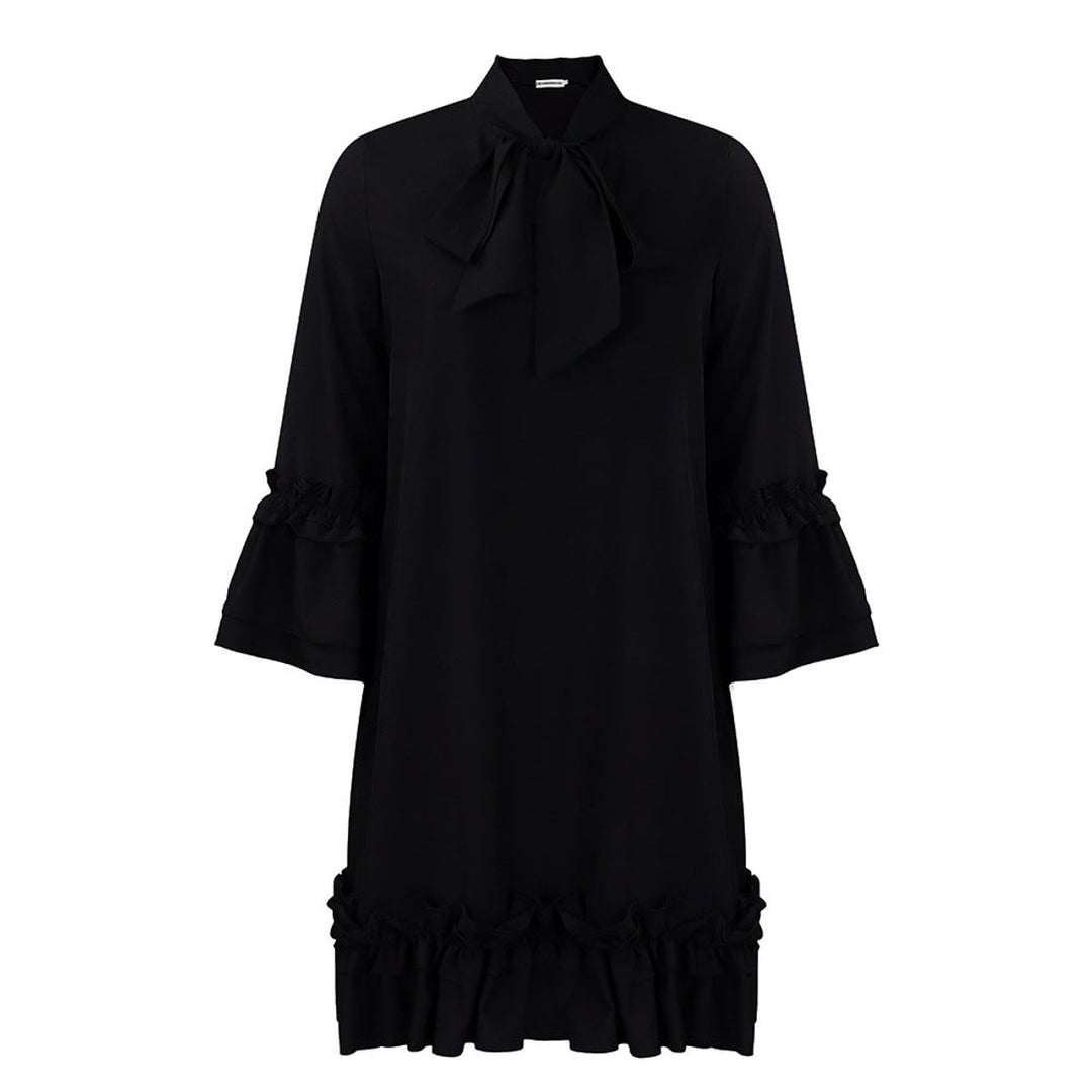 Annika | Damen Rüschen-Tunika-Minikleid mit Schleifenkragen