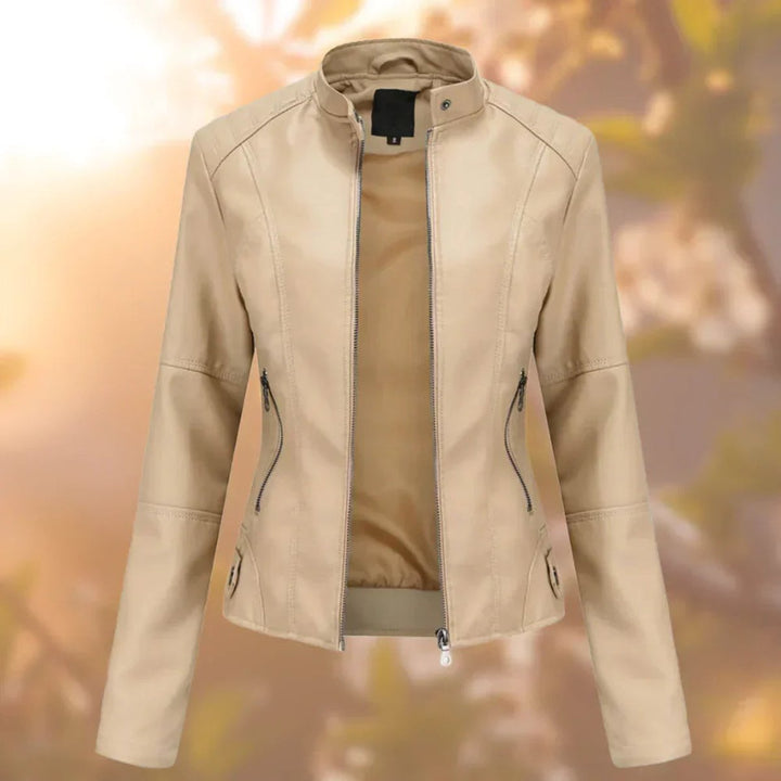 Marlene | Damen Slim-Fit Bikerjacke Kunstleder Reißverschluss Stehkragen
