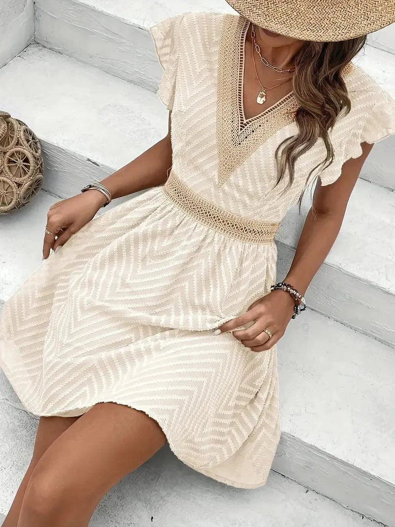Elisabeth | Damen Sommerkleid V-Ausschnitt Spitzendetail Kurzarm