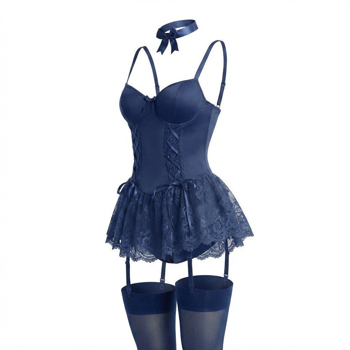 Annika | Damen Spitzen Bustier-Body mit Rüschen und Strumpfhaltern
