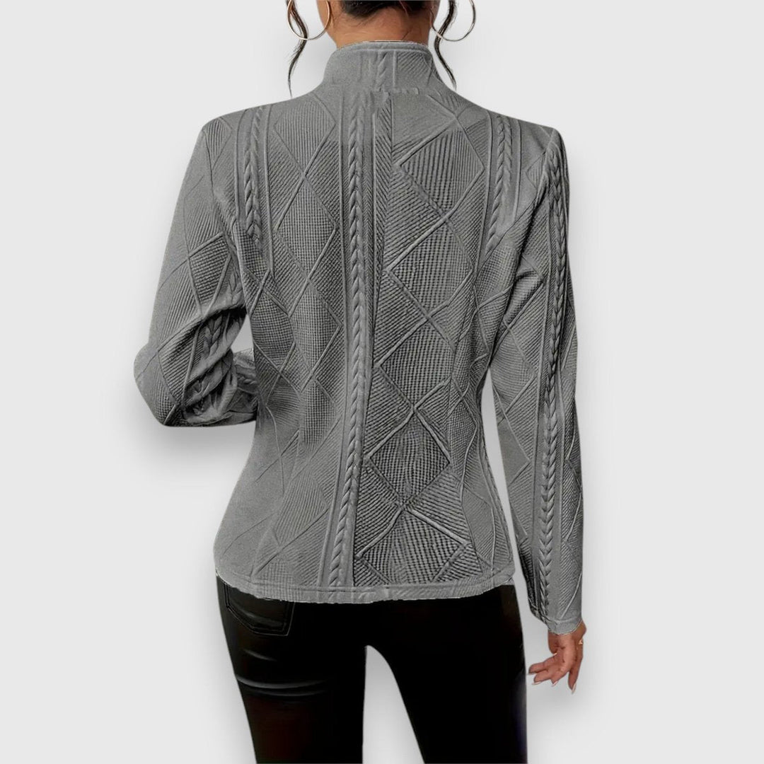 Elisabeth | Damen Strukturierter Langarm-Pullover mit Stehkragen Kabelstrick-Optik