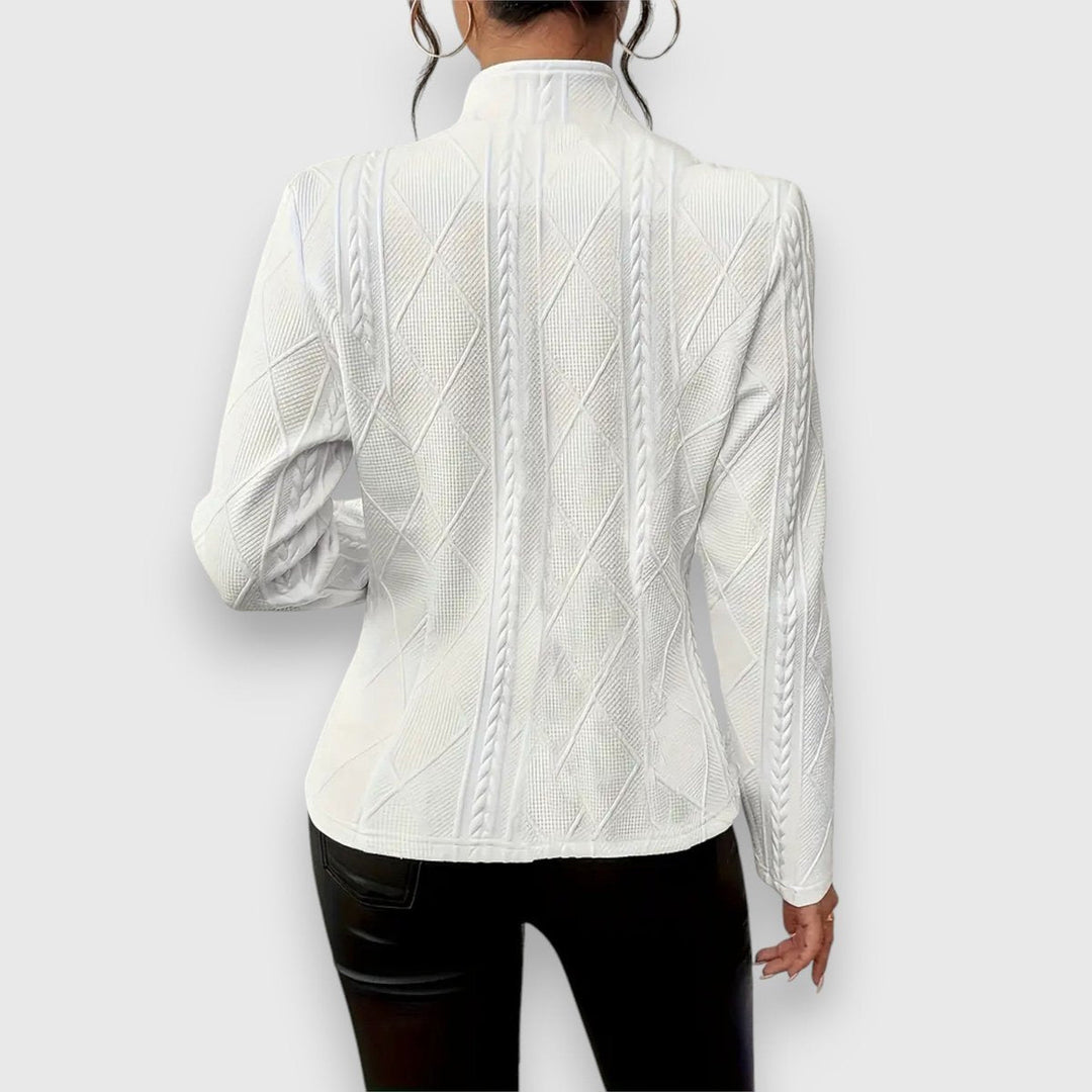 Elisabeth | Damen Strukturierter Langarm-Pullover mit Stehkragen Kabelstrick-Optik