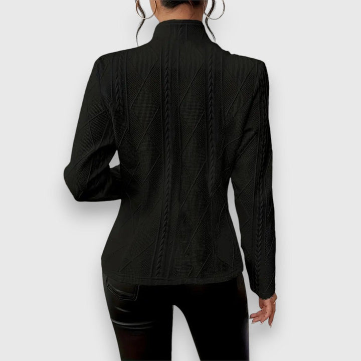 Elisabeth | Damen Strukturierter Langarm-Pullover mit Stehkragen Kabelstrick-Optik