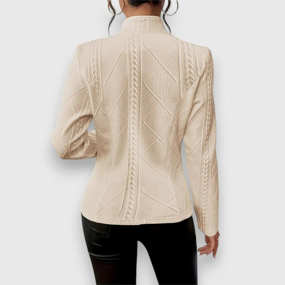 Elisabeth | Damen Strukturierter Langarm-Pullover mit Stehkragen Kabelstrick-Optik