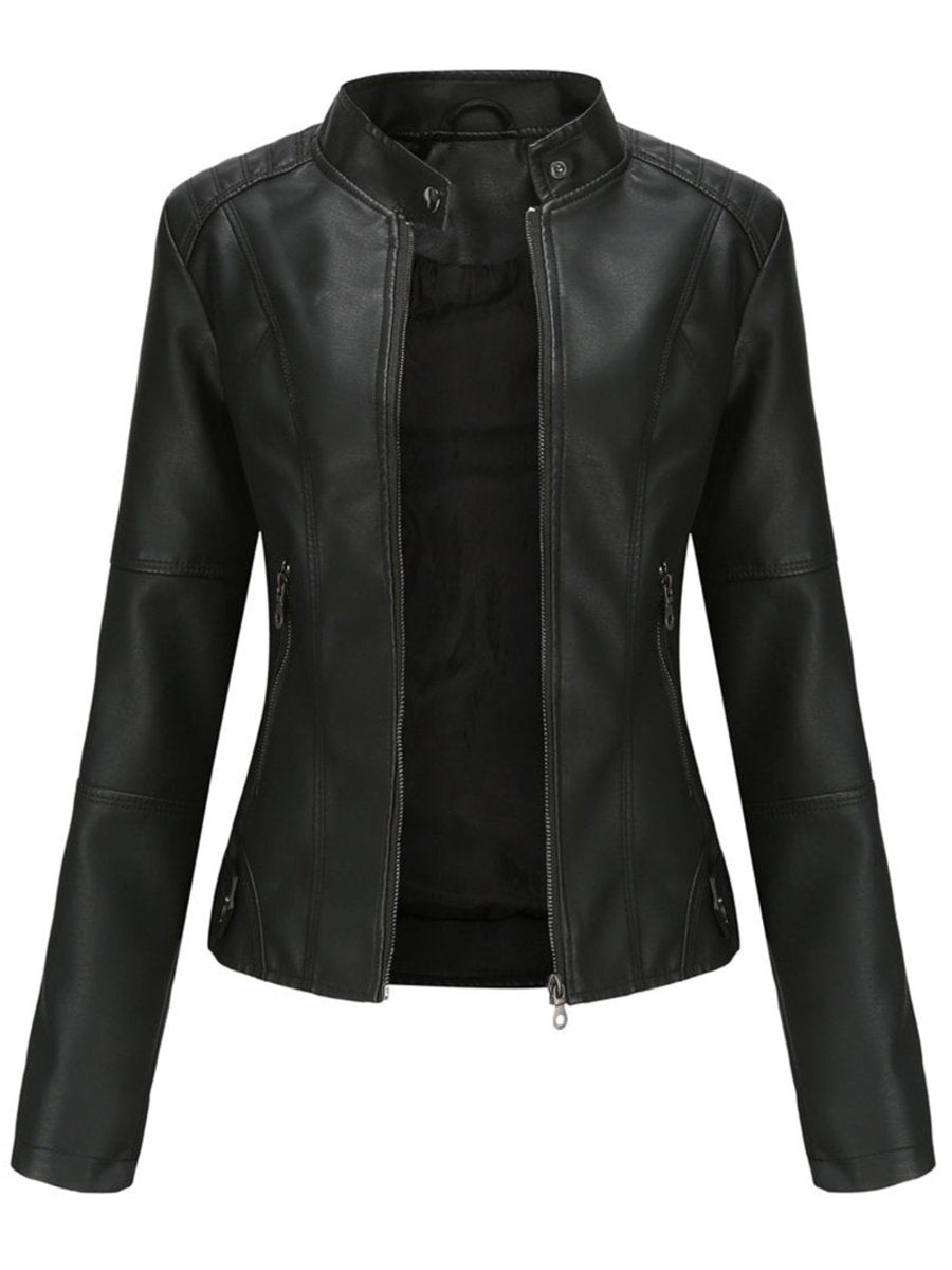 Annika | Damen Taillierte Kunstleder Biker Jacke Reißverschluss