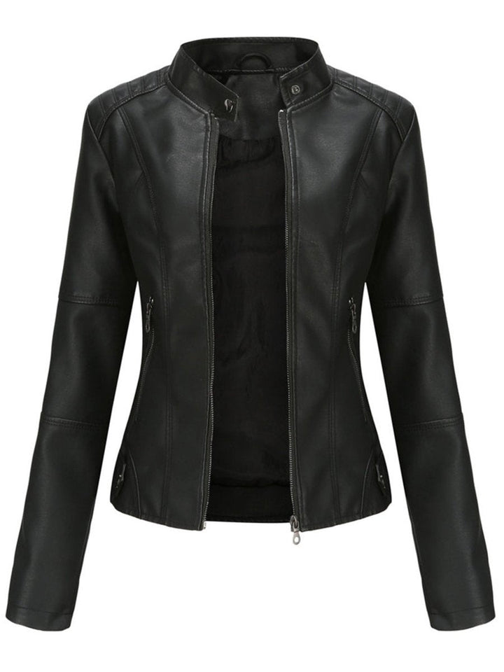 Annika | Damen Taillierte Kunstleder Biker Jacke Reißverschluss
