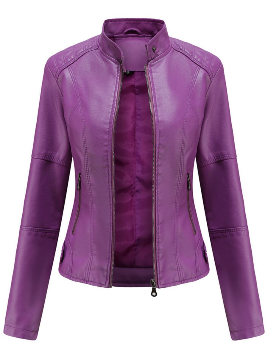 Annika | Damen Taillierte Kunstleder Biker Jacke Reißverschluss