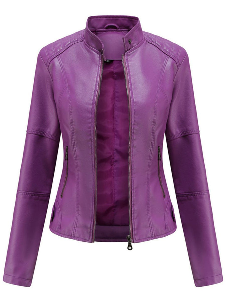 Annika | Damen Taillierte Kunstleder Biker Jacke Reißverschluss
