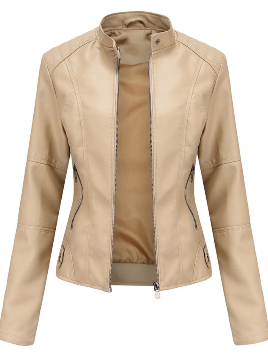 Annika | Damen Taillierte Kunstleder Biker Jacke Reißverschluss