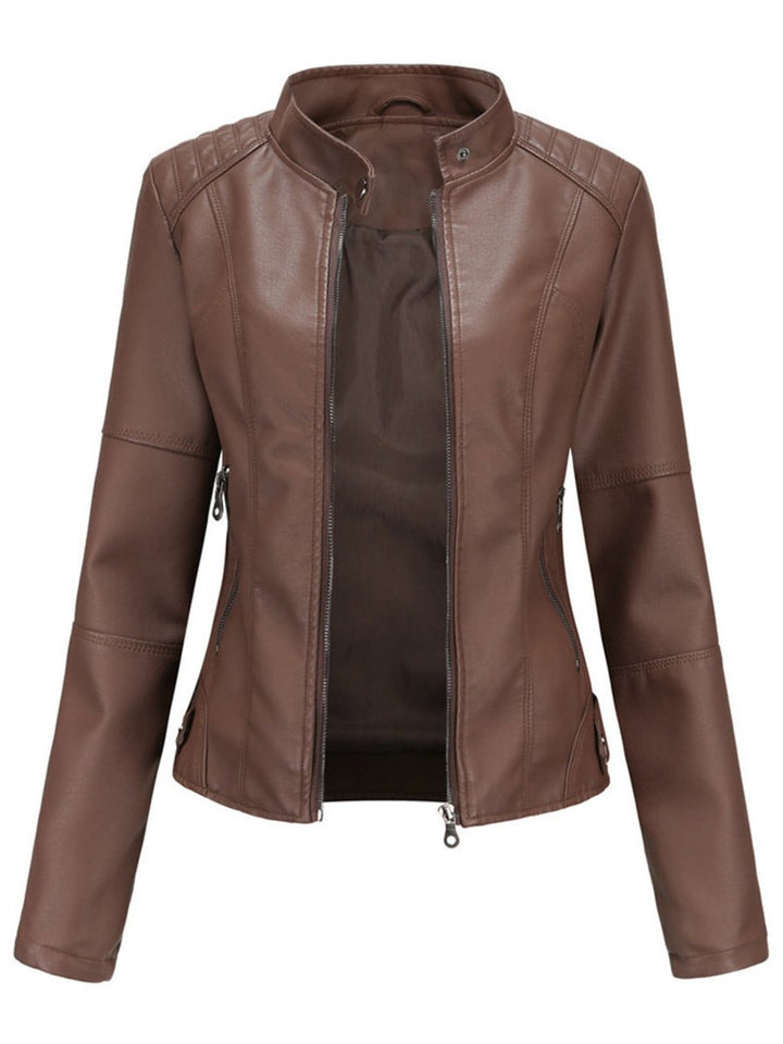 Annika | Damen Taillierte Kunstleder Biker Jacke Reißverschluss